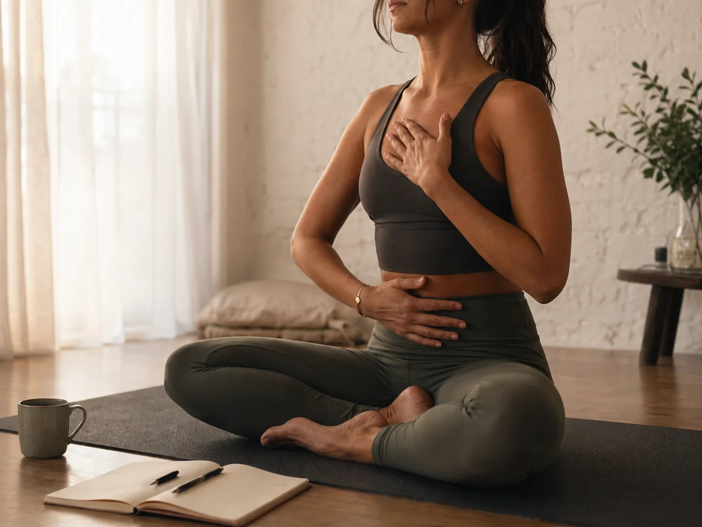 Práctica de regulación con manos en pecho y abdomen